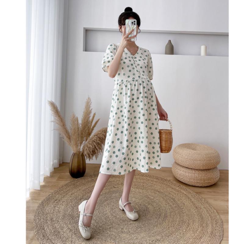 

Maternity summer dress loose large size thin fat MA skirt new pregnancy polka dot summer skirt M [Recommended 80-50 kg]