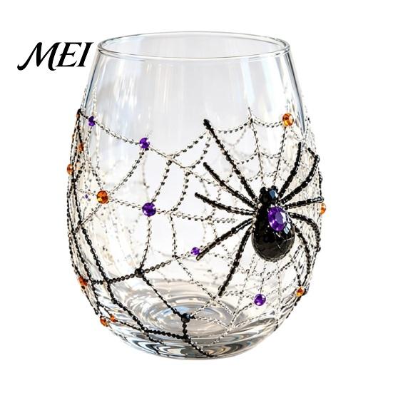 Kreativer Getränkebecher Halloween Geist Whiskeyglas, Schwarze Katze Spinnennetz Totenkopf Tumbler für Neuartige Form Glas Cocktail, 350ml Gruseliges Trinkgeschirr Zuhause