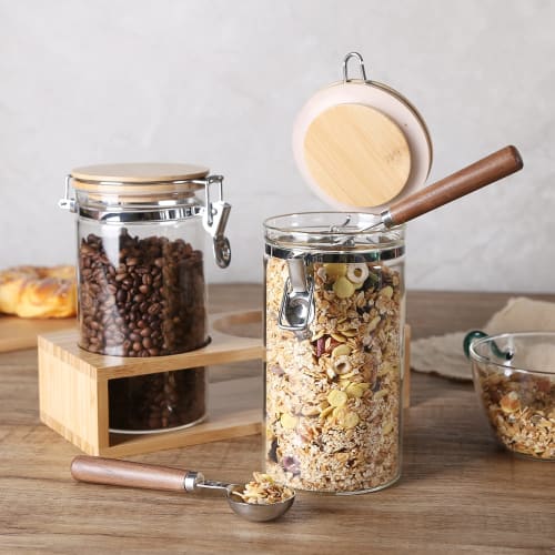 KKC Coffee Bean Storage Container, Airtight Canister, for Brown Sugar, Coffee Beans, Salt, Sugar, Flour, Potato Starch, and Tea Leaves, with Glass Mea