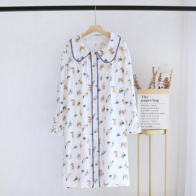 Spring and Summer New Style Women's Nightdress Japanese Cute Little Floral Long Sleeve Skirt Baby Neck Home Dress Nightdress