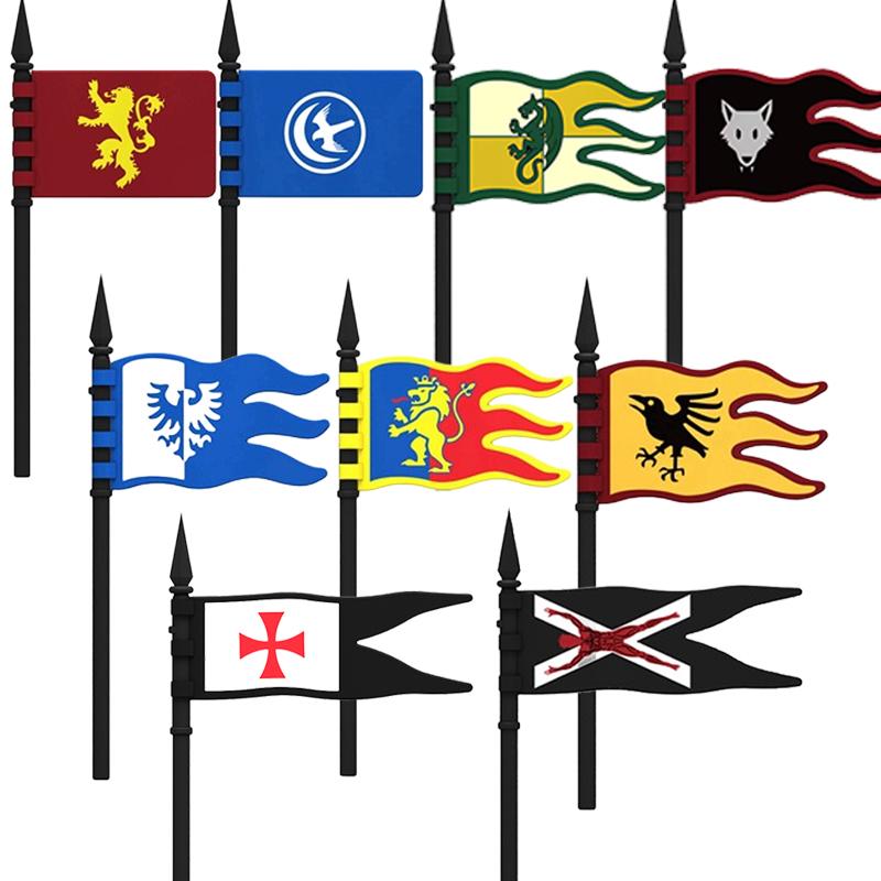 Medieval Military Castle Knight Soldier Shields Building Blocks Flags Movie Figures Accessories Mini Compatible Brick Toy Gifts