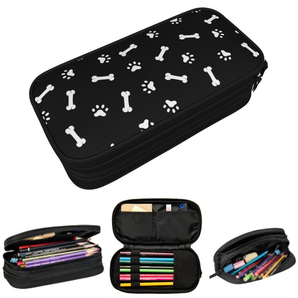 Dog Paw And Skull Bone Pattern Pencil Case for Studen Gifts Pen Box Pencil Bag Stationery Supplies Pen Holder Bag