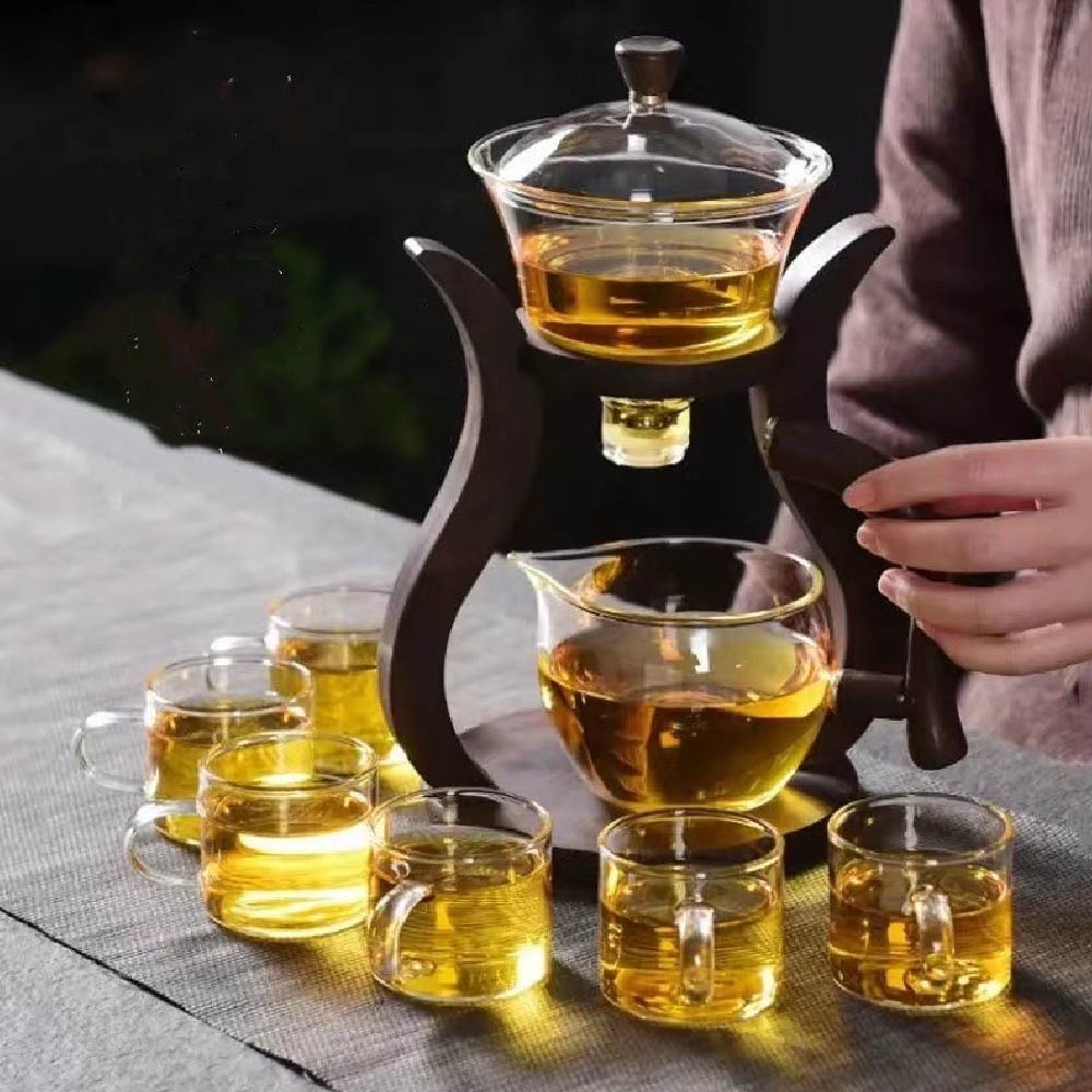 Lazy Kung Fu Drip Teapot, Magnetic Flow Semi-Automatic Glass Teapot Set, Heat Resistant Tea Set, Gift