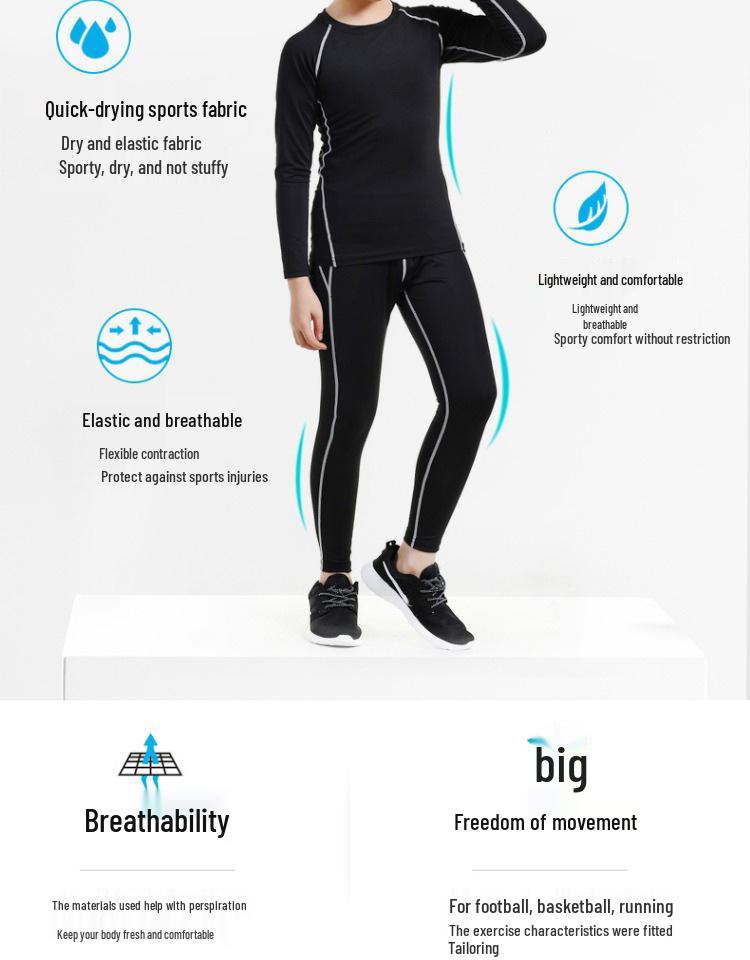 Boys' Quick-Dry Running Tights & Fitness Base Layer Set for Autumn/Winter