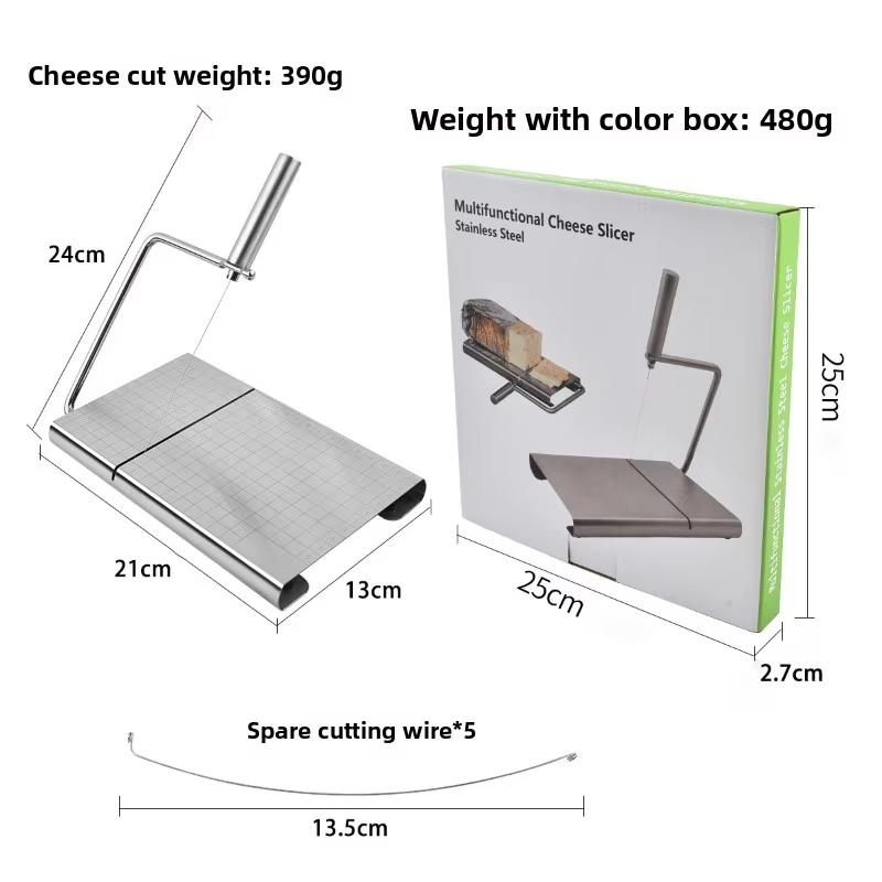 

Stainless Steel Cheese Slicer with Measurement Scale - Adjustable Kitchen Butter Knife for Cheese, Ham and Soft Cheese Slicing серебряный