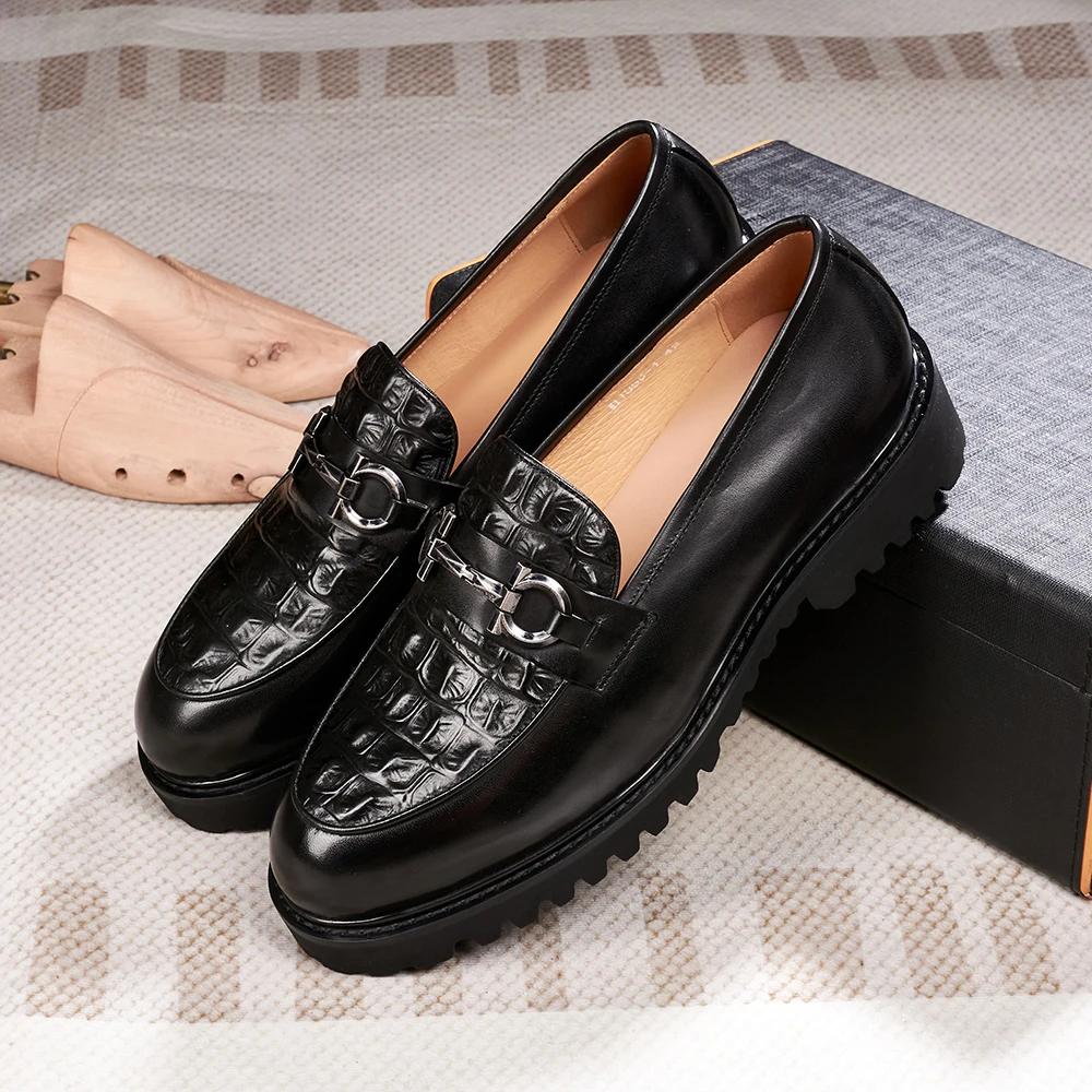 Fashion Men's Wedding Party Dress Shoes Genuine Leather Handmade Python Pattern Metal Button Loafers Casual Business Formal Shoes Men