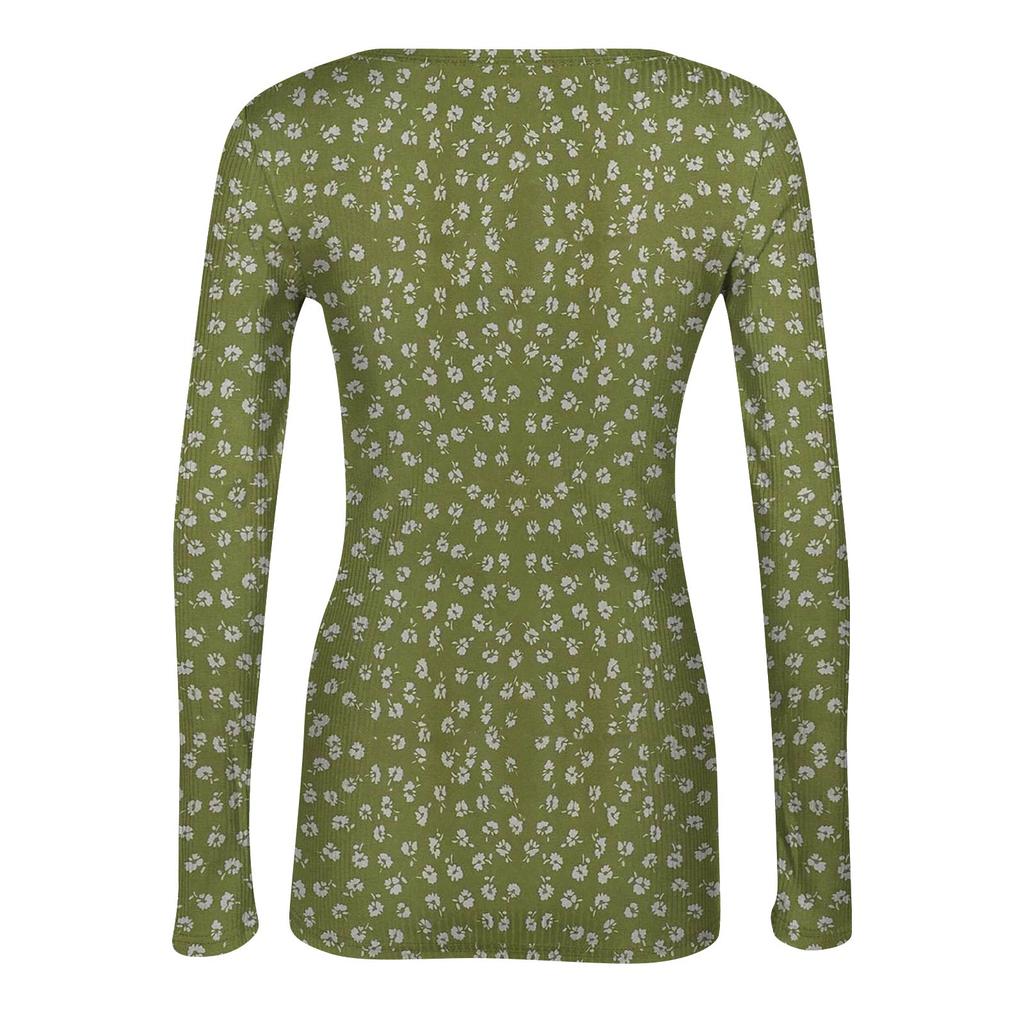 Damen Winter Slim-Fit Baselayer T-Shirt Modischer Druck V-Ausschnitt Pullover Langarm-Top