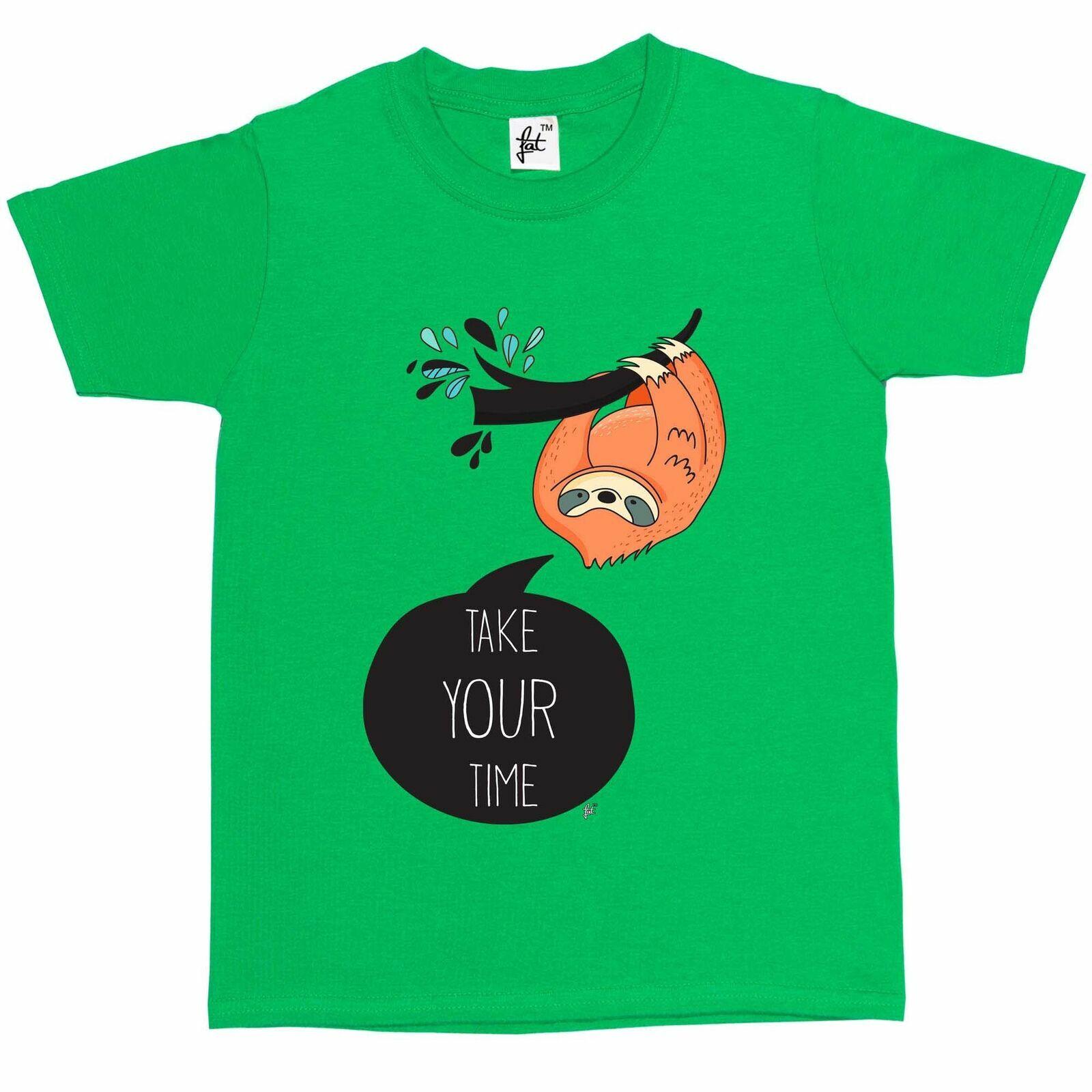 Take Your Time Cute Sloth Hanging Out In Tree Kids Boys Girls T-Shirt XL