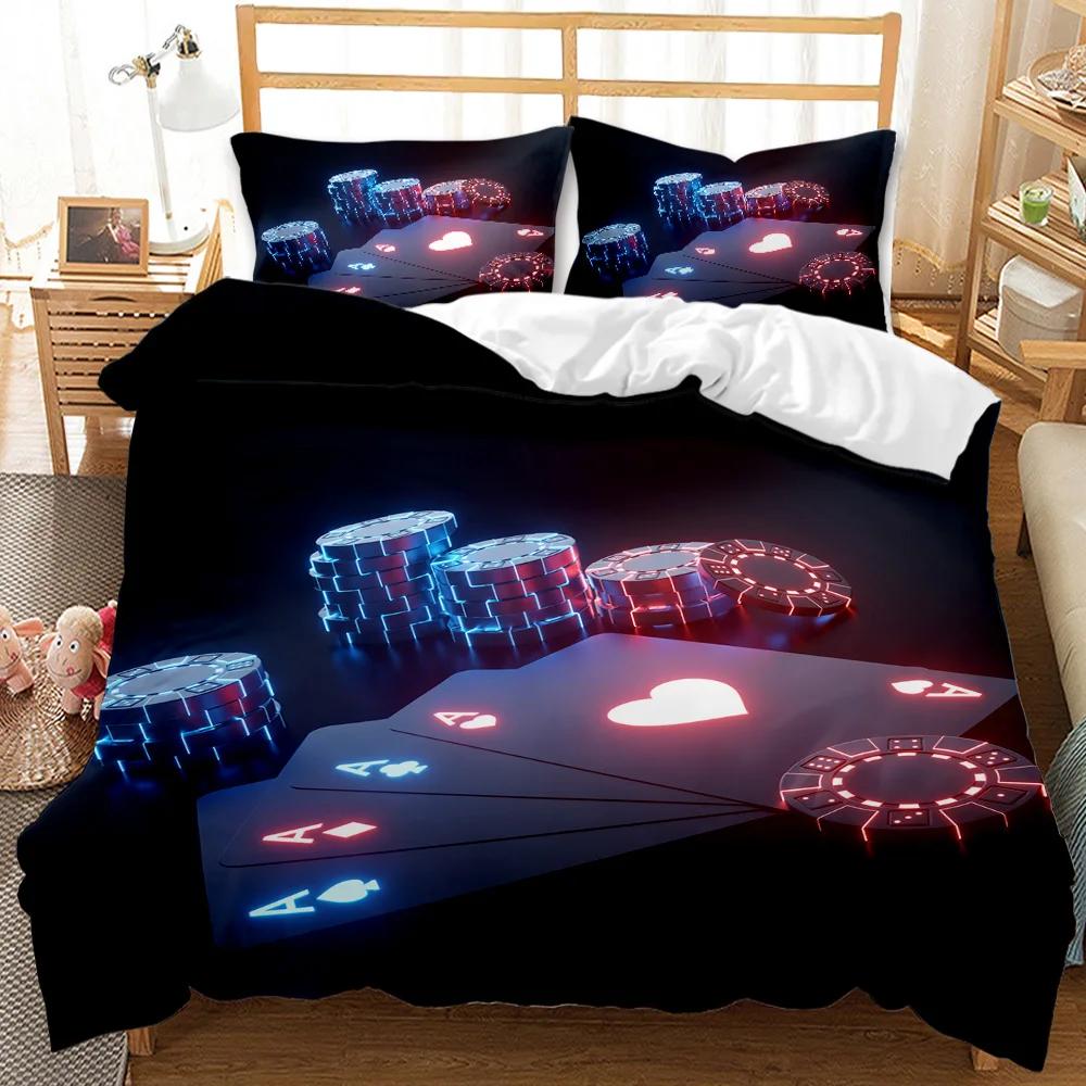 Poker Duvet Cover Set Card Game Bedding Set Gamer Playing Duvet Cover Retro Game Adults Double Queen King Polyester Qulit Cover