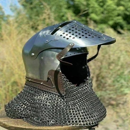 Medieval Roa Bascinet Helmet LARP Knight Armor Helmet With Chain Mail Steel Helmet With Visor Perfect LARP And Historical Reenactments
