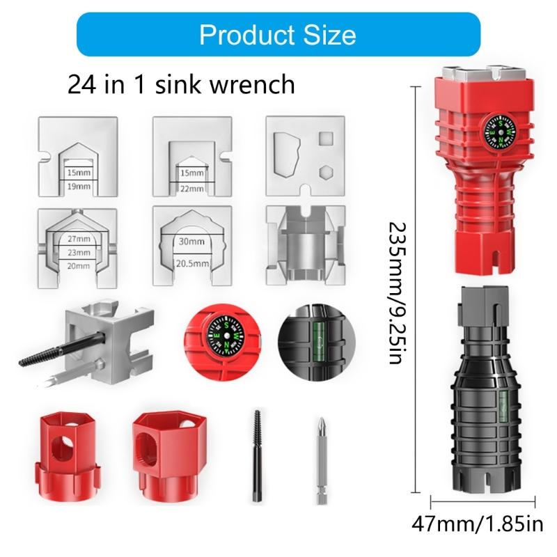 24 In 1 Faucet and Sink Installer Wrench Multipurpose Basin Wrench Plumbing Tool for Bathroorm Kitchen Flume Wrench