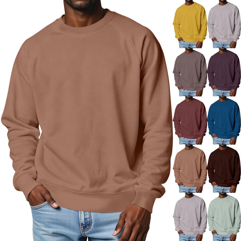 Men's Round Neck Fleece-Lined Thick Solid Color Sweatshirt