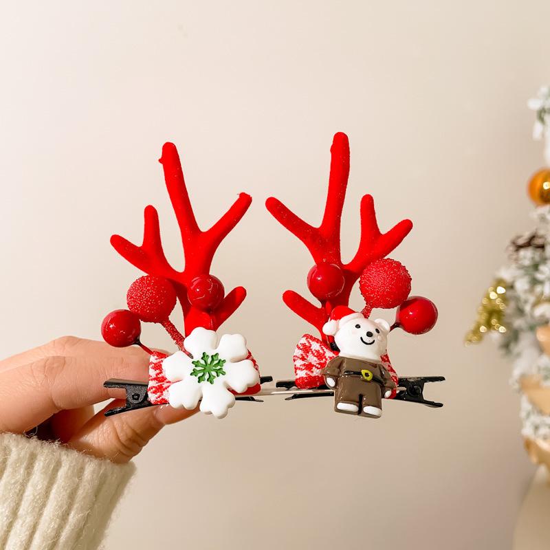 1 Pair Portable Hair Clips Pendants Cute Elk Horn Hair Clips Xmas Headwear  Christmas Decor
