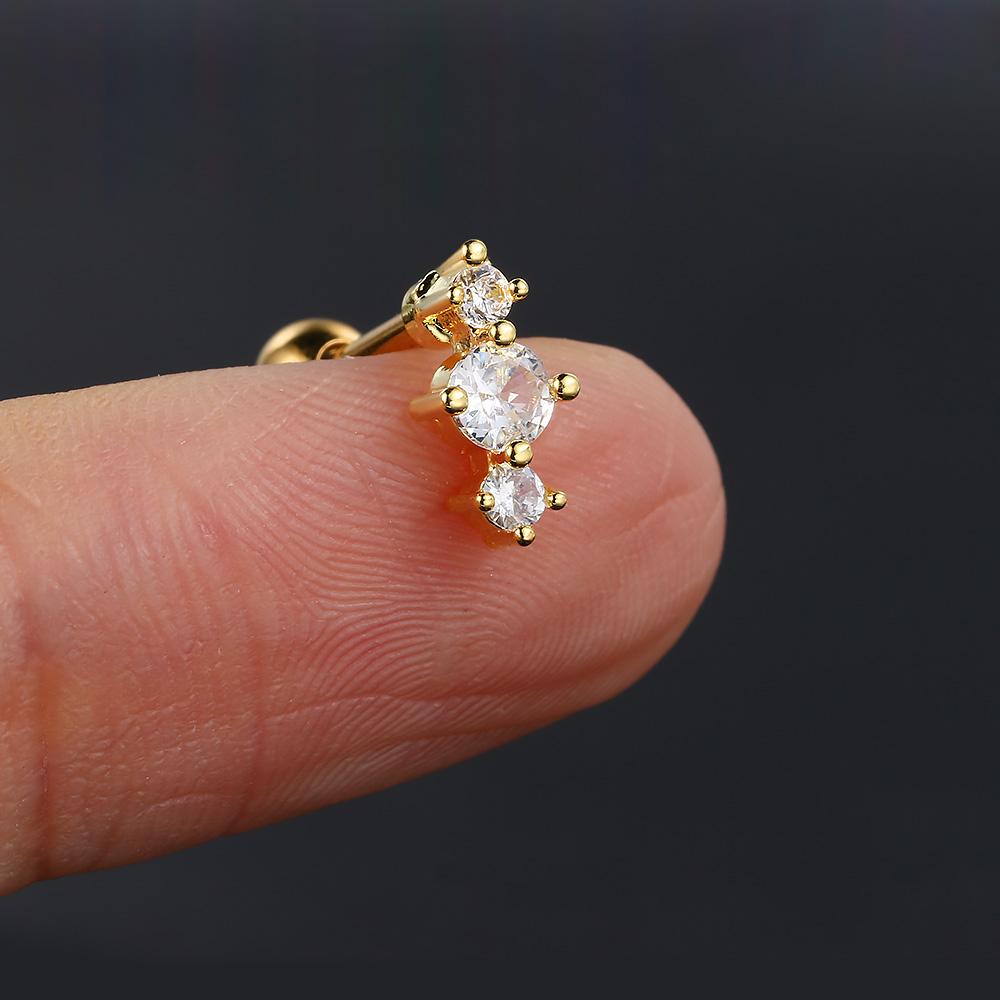 1pc Simple Gold Color Elegant Screw Stud Earring For Women Cute Ear Piercing Lobe Cartilage Accessory Mini Zircon Ear Jewelry
