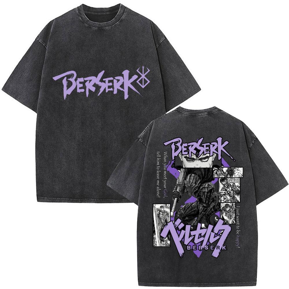 Unisex Washed Anime Berserk Guts T-shirts Swordsman Gatsu Sacrifice Zodd Cosplay T Shirt Oversized Cotton Vintage T Shirts Streetwear