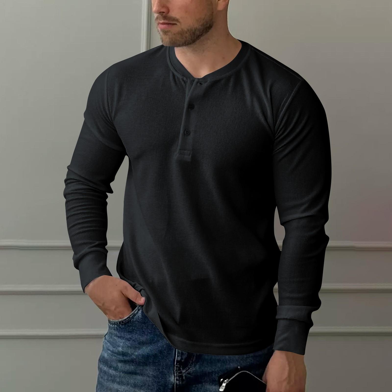 

Чоловічий весняний однотонний топ з вільним довгим рукавом та коміром на ґудзиках XXL чорний