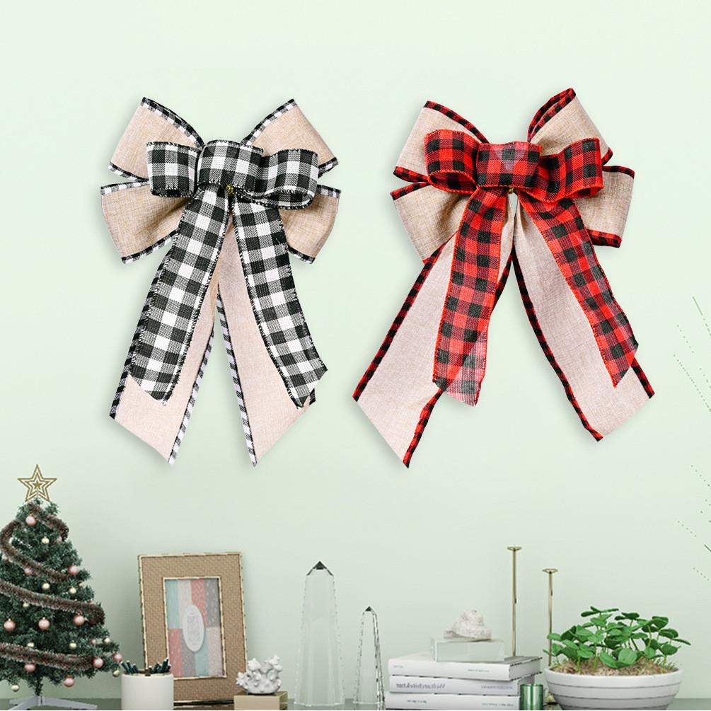 Charming Christmas Decor Bow Featuring Distinctive Plaid Edges For Trees