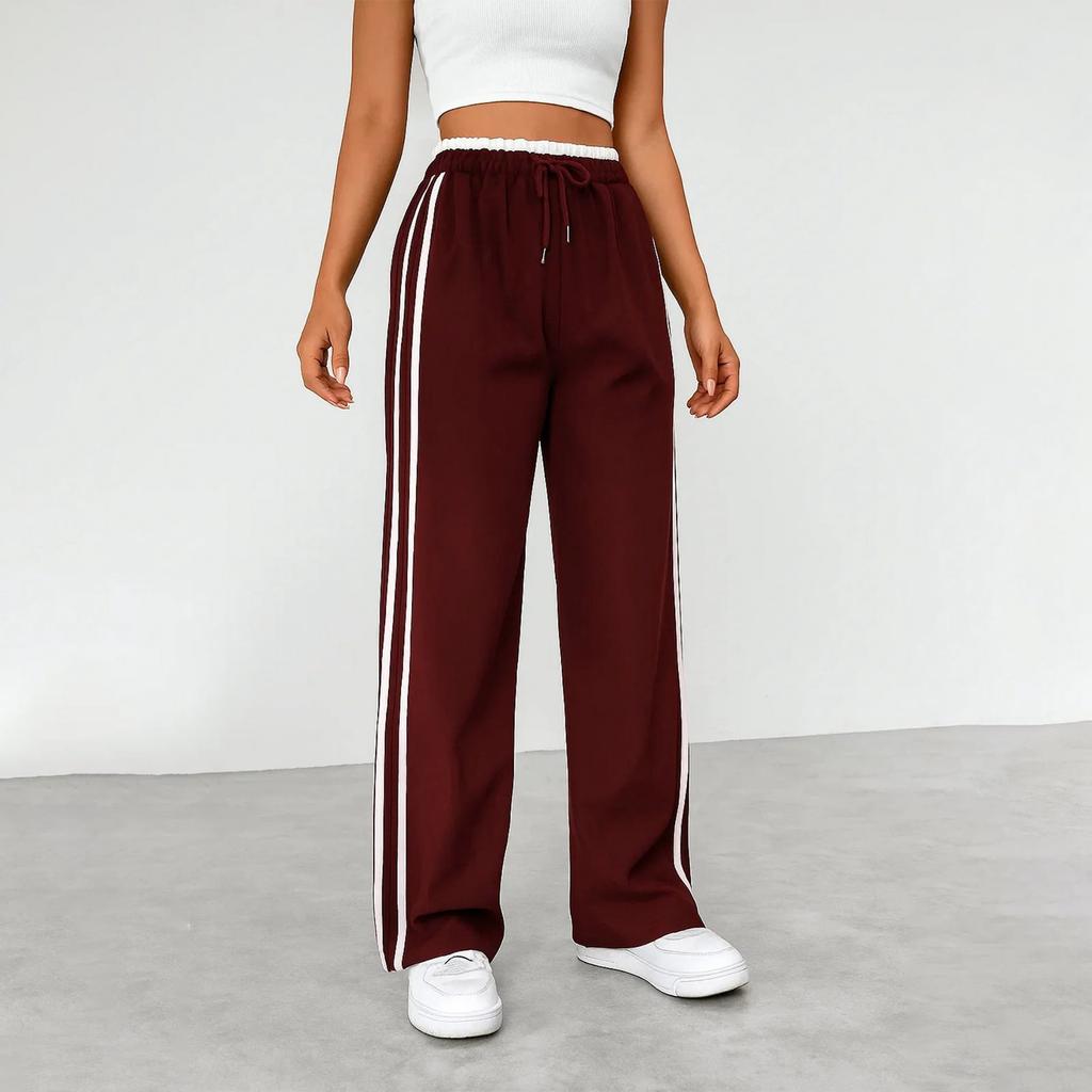 Women's Fashionable And Casual European And American Versatile Side Striped Wide-Leg Sweatpants, High-Waisted And Loose-Fitting.