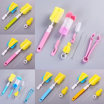 4/6pcs Infant Baby Bottle Brush Set Sponge Plastic Glass Milk Water Cup Clean Feeding Bottle