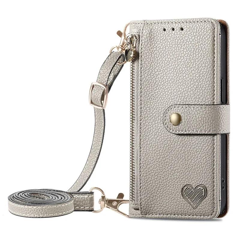Luxury Zip Leather Wallet Case For Samsung Galaxy S24 S23 FE S22 Plus S21 S20 Note 20 Ultra Coin Purse Cards Solt Holder Cover