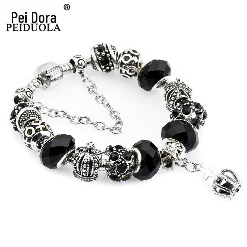 Brățară Trendy cu Mărgele de Cristal Pan cu Pandantiv Coroană de Flori