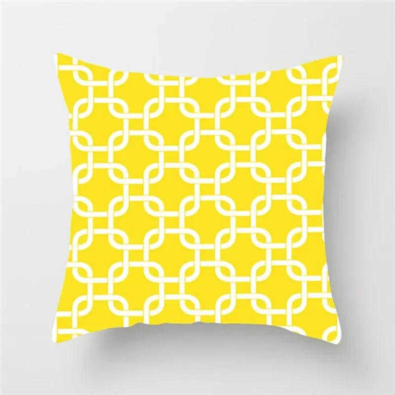 Geometric Cushion Covers Yellow Plaid Stripes Print Pillow Case For Home Chair Sofa Decoration Pillowcases 45cm*45cm