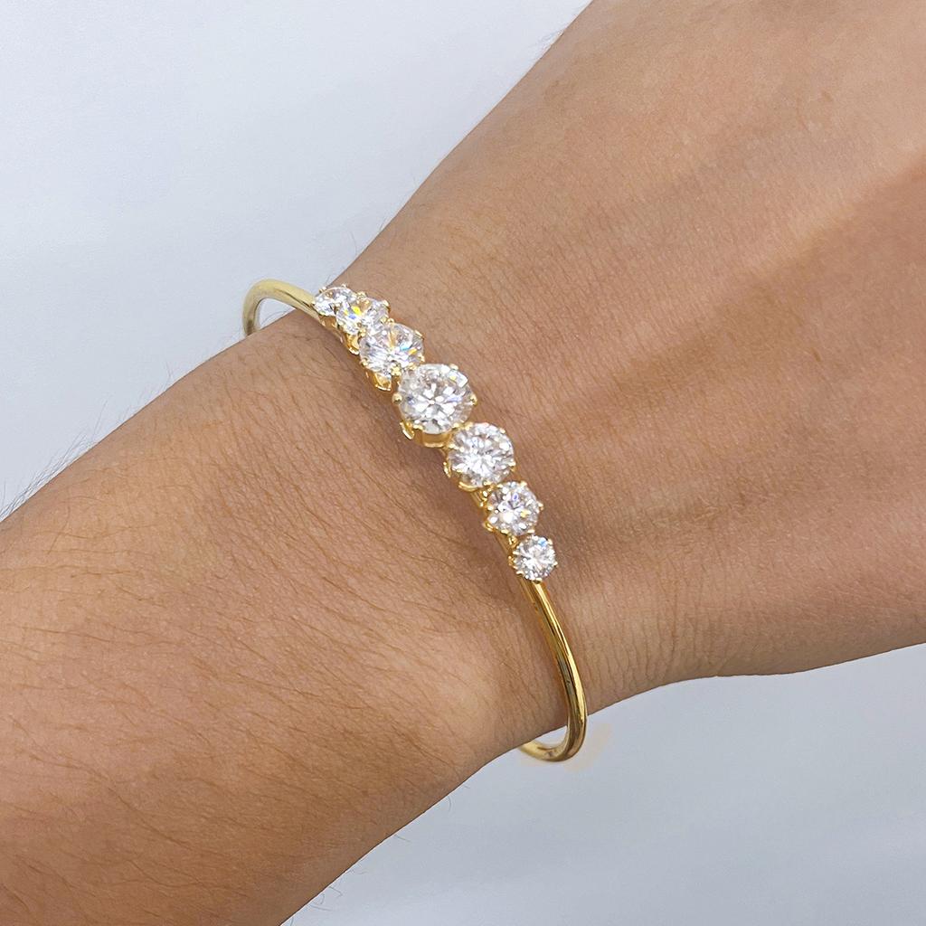 Yori Shiny Cubic Zirconia Stainless Steel Open Bracelet Bangle 18K Gold Plated Fashion Women Trendy Jewelry Bijoux