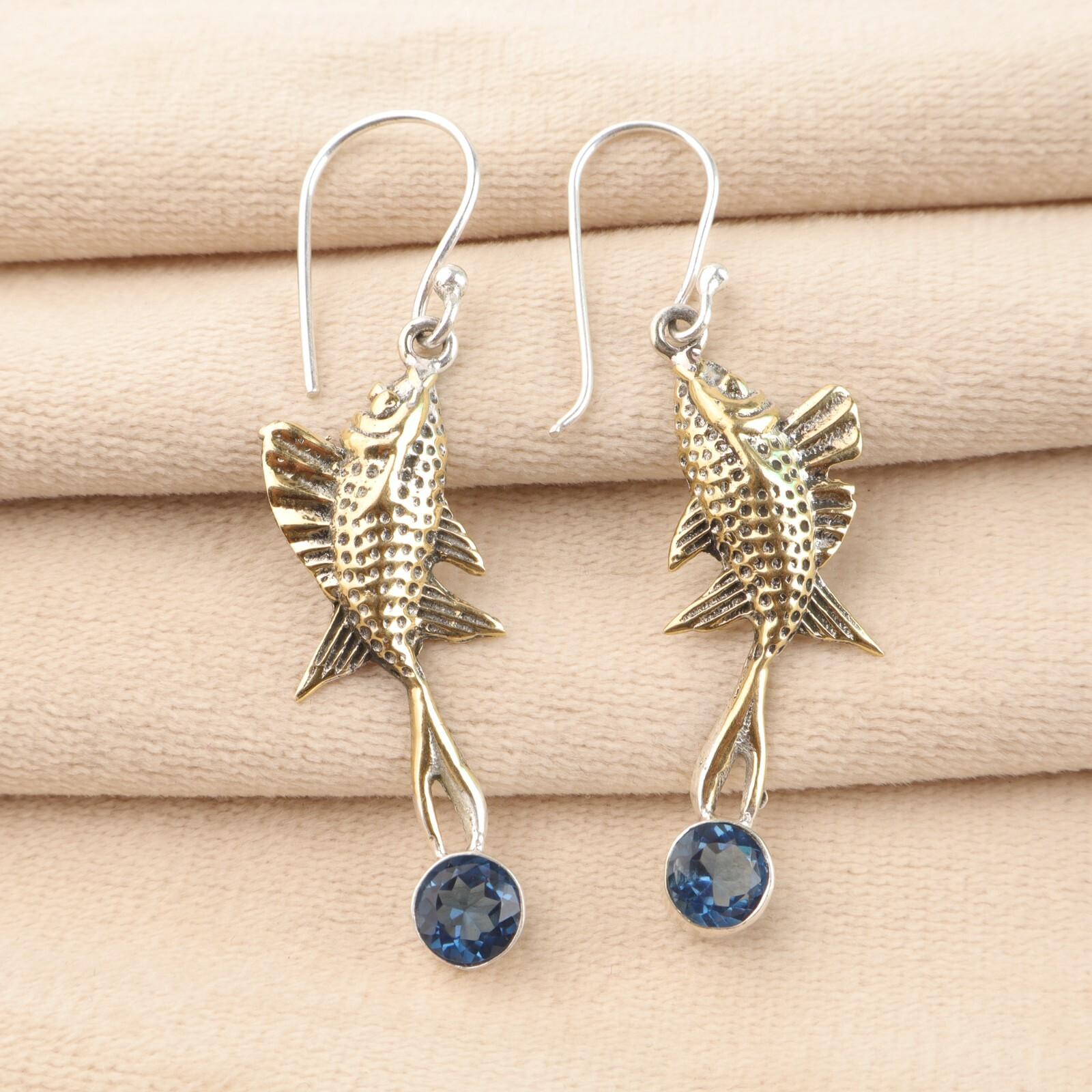 

Лондонский голубой топаз Драгоценный камень 925 Стерлинговое серебро Ювелирные изделия Ручная работа Серьги 2.17 EE-148-12