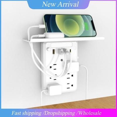 US Plug Wall Socket Electrical Power Strip with 6 AC Outlets 3 USB Ports 1 Type-C Ports Fast Charging Socket Hub