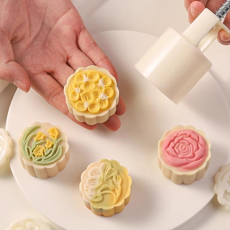 4Pcs/Set Mooncake Mold Cherry Sakura Pattern Stamps Hand Press Blossom Flowers Bean Paste Cake Mold Plungers Pastry Bake Tools