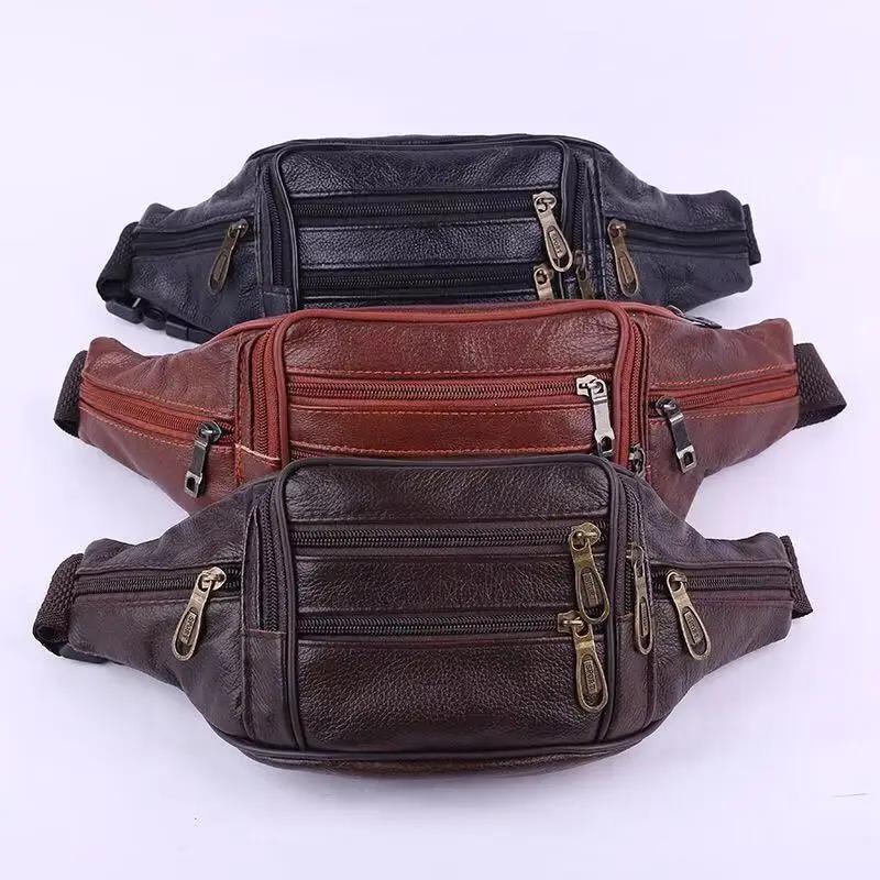 Business Men's Money Bag Oxhide Multi-Functional Waist Bag Camera Bag Cow Leather Business Bag Running Sports Waist Bag Men Cash Register Wallet
