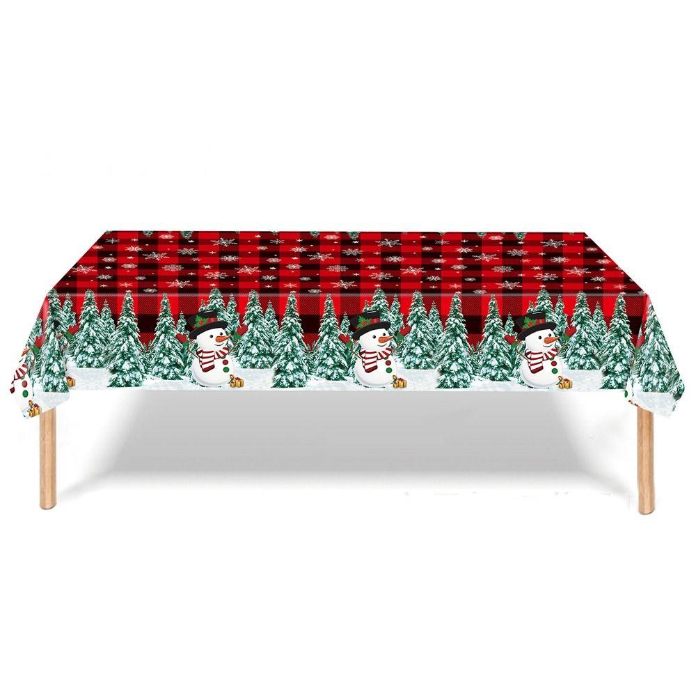 Plastic Christmas Tablecloth Bronzing Snowman Snowflake Disposable Tablecloths Disposable Table Decoration Table Cover Christmas