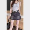Women's High-Waisted A-Line Retro Denim Skirt—Summer Design, Anti-Exposure, Slim Fit, Short Length
