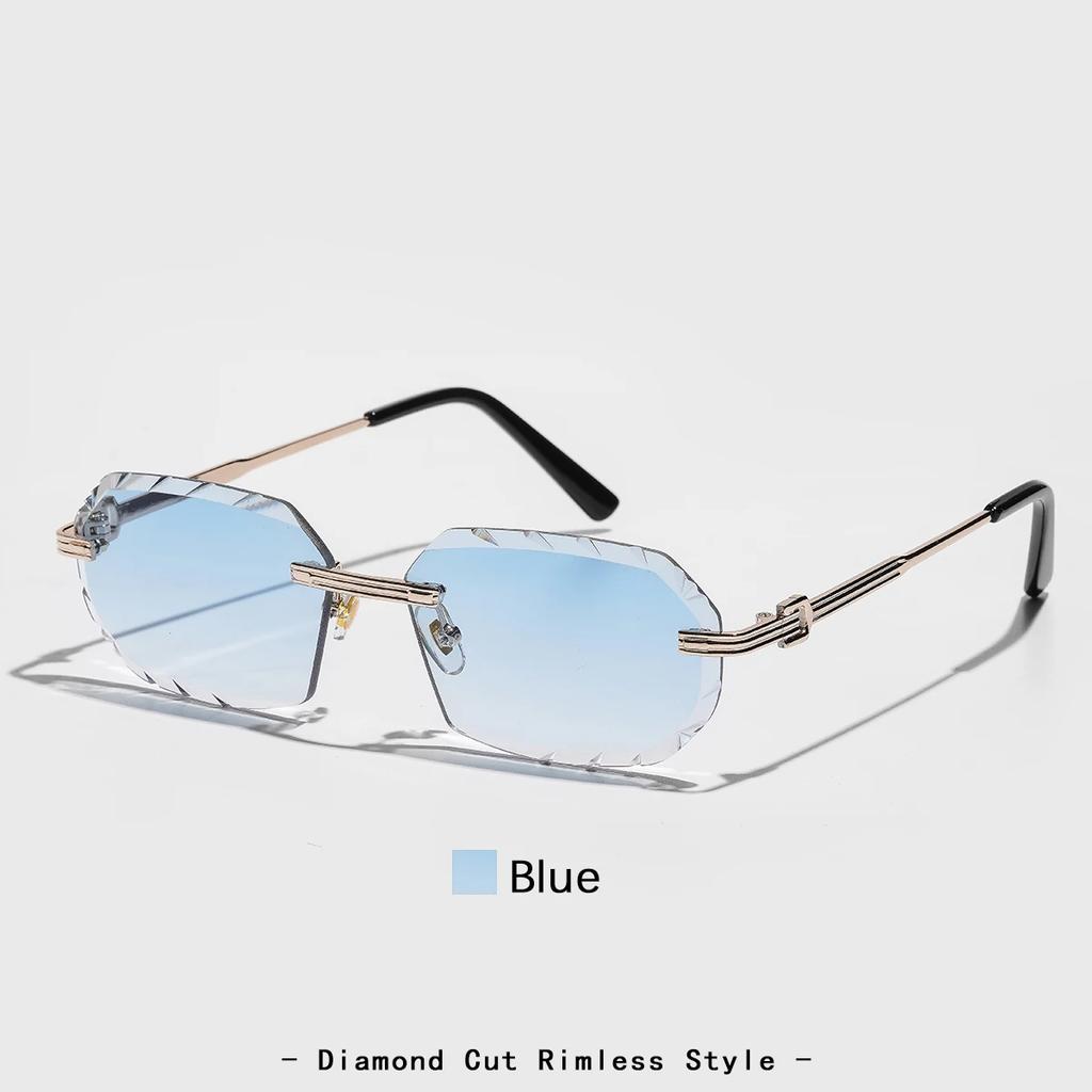 New Rimless Luxury Sunglasses Diamond Cut Sun Shades For Man And Women Designer Brand Glasses Uv400 Frameless Eyewear
