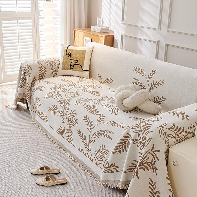 Chenille Full Coverage Sofa Cover with Leaf Pattern Premium Cushion for All Seasons