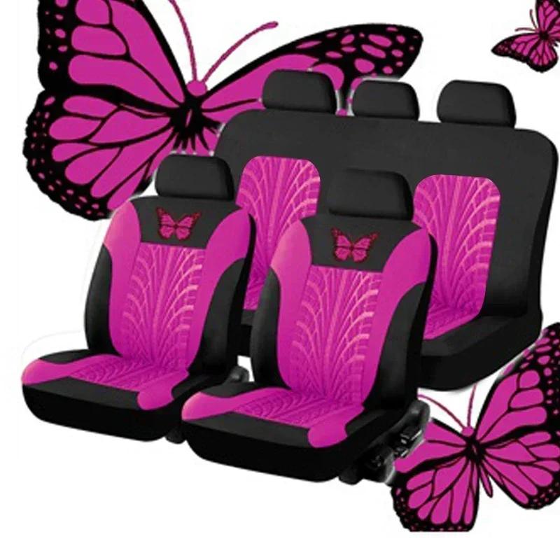 Funda de Asiento de Coche Juego Completo, Funda de Asiento para Coche Bordada con Patrón de Mariposa Universal