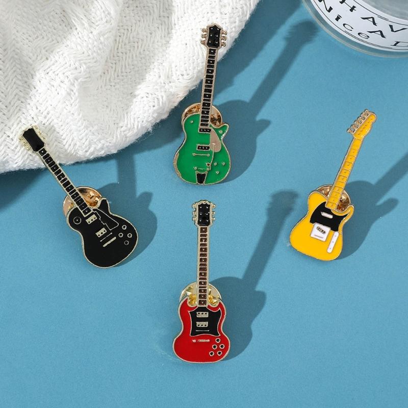 Pack of 4 Musical Instrument Badge Cute Cartoon Guitar Brooches Lapel Pins Musical Festival Accessories for Coat Hat