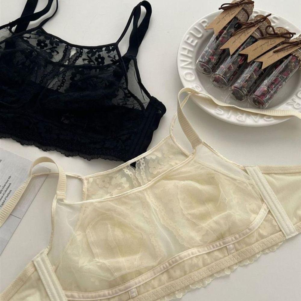 Anti-sagging Underwear for Women Shockproof Lace Thin Bra Fashion Wireless Deep V Bra  Girls