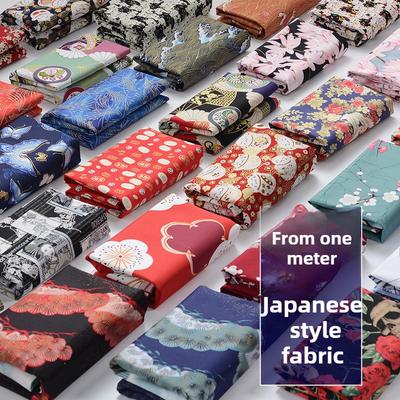 Japanese Style Fabric Printed Pure Cotton By The Meter for Kimono Cheongsam Doll Clothes Hanfu DIY Seiwng Cloth Bronzing Cat Red