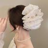 Large Bow Bow Hair Claw Bubble Mesh Pearl Shark Gripper Elegant Hair Clip  Women