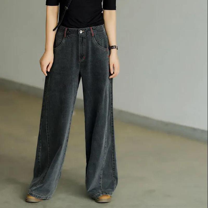 

Джинсы с высокой талией в стиле ретро Джинсы Супер длинные прямые свободные и тонкие женские широкие брюки M