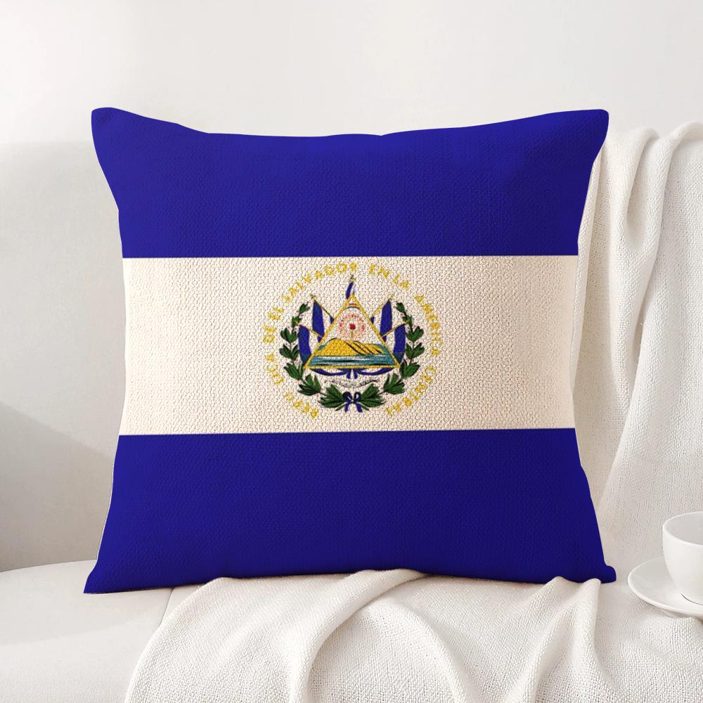 

El Salvador Flag Cushion Cover Natural Linen Organic Fabric DoubleSided Printing Sofa Home Decor Breathable Bed Pillow 30x30cm