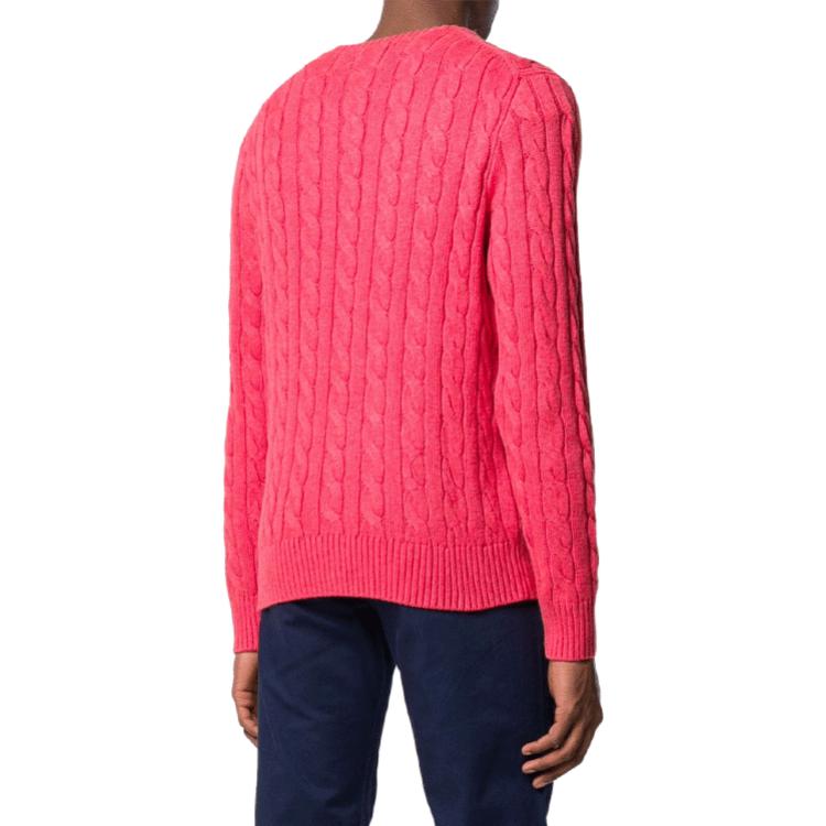 Polo Ralph Lauren Jednobarevný pletený svetr s copánkovým vzorem Jednoduchý svetr s dlouhým rukávem Pánský svetr Červený 710775885-007