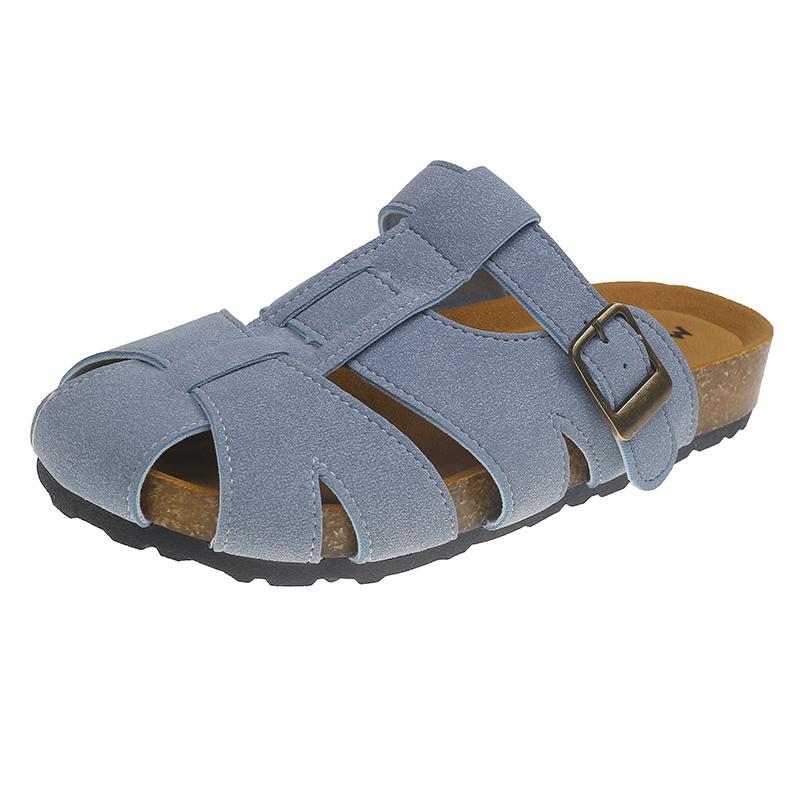 Fashion Baotou Semi-slippers Women's Summer Wear New Woven Hollow Flat Bottom Non-slip Wear-resistant Roman Cool Drag