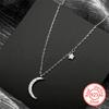 Luxury 925 Sterling Silver Crescent Moon Star Zircons Pendant Necklace for Women Girl Islamic Charms Choker Chain Jewelry Gift