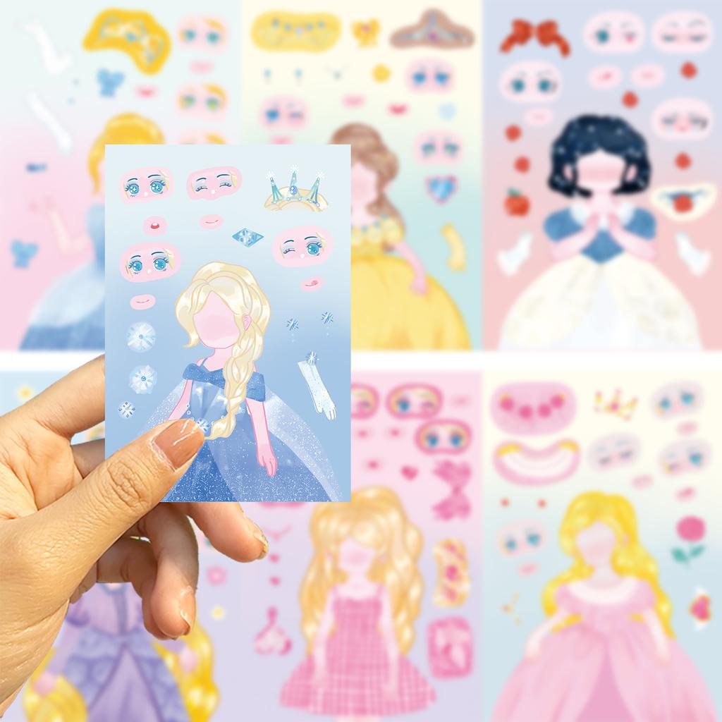 8 Cartoon Princess Face Change Guka Collage Hands-on DIY Handbook Mobile Phone Case Laptop Decoration Can Be Waterproof