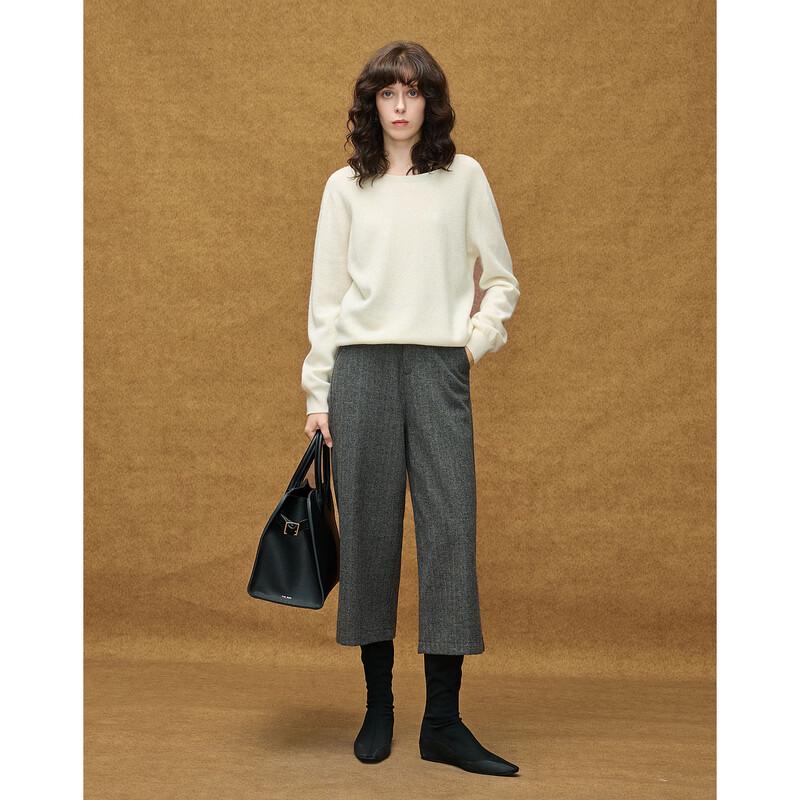 Women s Merino Wool Blend Cropped Straight-Leg Pants L