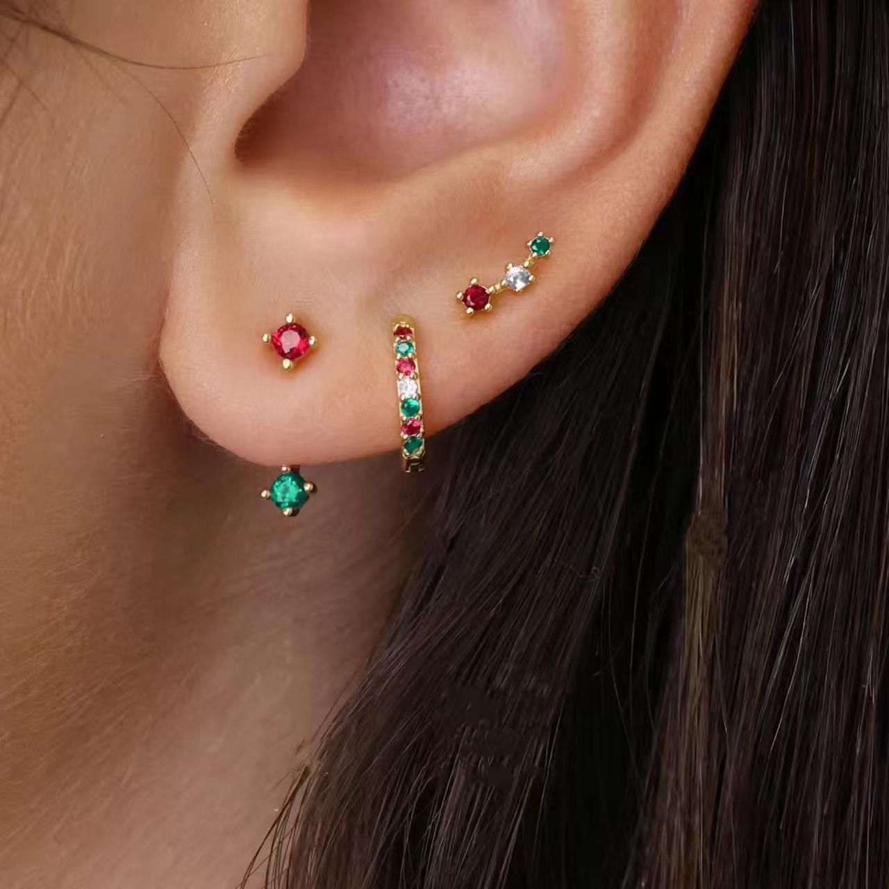 PONYKISS Tibetan Silver Colorful Zircon Round Geometric Stud Earrings for Women Fashion  Minimalist Trendy Accessories