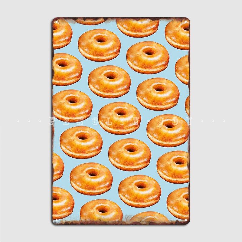 Glazed Donut Pattern Poster Metal Plaque Cinema Living Room Garage Club Printing Plaques Tin Sign Poster