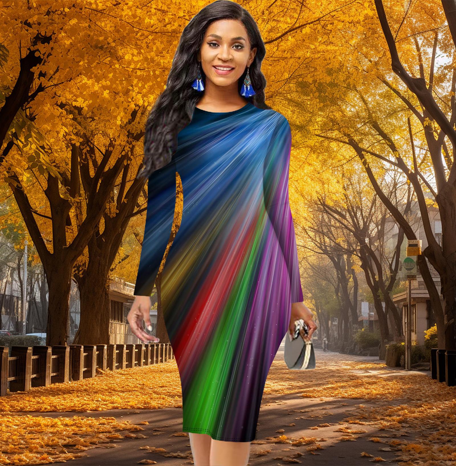 

Обтягуюча офісна сукня з довгим рукавом і талією з допаміновим світлим принтом, елегантна облягаюча сукня 8XL рожевий